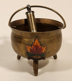Rare Vintage Vancouver Canada Enamel Maple Leaf Brass Cauldron with Bullet Hanging From The Handle