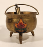 Rare Vintage Vancouver Canada Enamel Maple Leaf Brass Cauldron with Bullet Hanging From The Handle