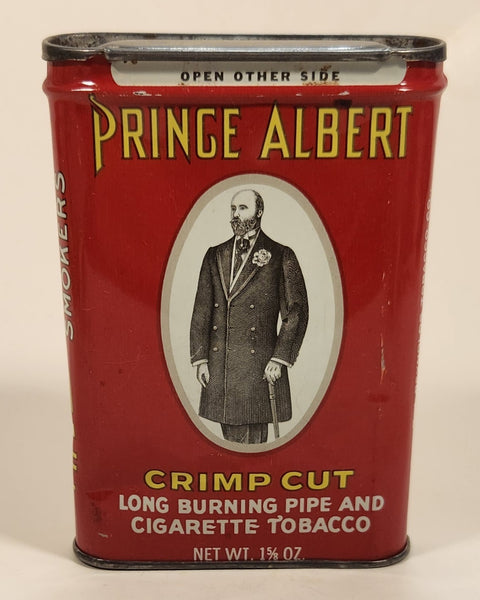 Vintage Prince Albert Crimp Cut Long Burning Pipe And Cigarette Red Hinged 1 5/8 Oz. Tobacco Tin