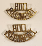 Vintage WWII Hull Regiment Gatineau Brass Shoulder Badge Title Set of 2