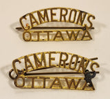 Vintage WWII Camerons Ottawa Highlanders Brass Shoulder Badge Title Set of 2