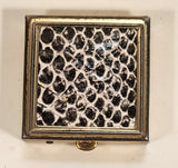 Vintage Snakeskin Gold Tone Compact Square Pill Box Trinket
