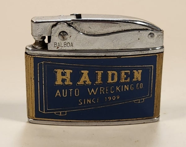 Vintage 1950s Balboa Wellington Haiden Auto Wrecking Since 1909 San Francisco Blue Enamel Lighter