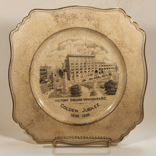 Rare Antique Royal Winton Grimwades 1886-1936 Victory Square Vancouver Canada Golden Jubilee Ceramic Porcelain Souvenir Dish