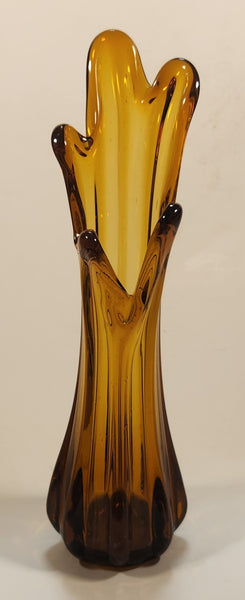 Vintage L.E. Smith Brown Amber Glass 10" Tall Swung Glass Vase