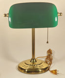 Vintage Curved Green Glass on Brass Bankers Desk Lamp 14" Tall