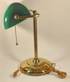 Vintage Curved Green Glass on Brass Bankers Desk Lamp 14" Tall