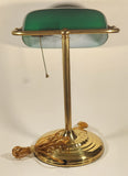 Vintage Curved Green Glass on Brass Bankers Desk Lamp 14" Tall