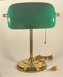 Vintage Curved Green Glass on Brass Bankers Desk Lamp 14" Tall