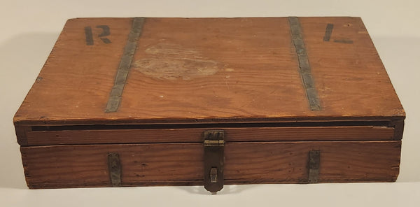 Antique Wood Storage Box with Brass Banding