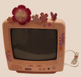 2007 Mattel Barbie Pink 13" CRT TV with Flowers and Butterflies Model BAR322