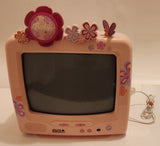 2007 Mattel Barbie Pink 13" CRT TV with Flowers and Butterflies Model BAR322