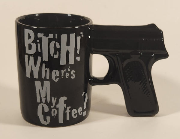 Just Funky Bitch! Where's My Coffee? Black Ceramic Coffee Mug Cup with Gun Handle