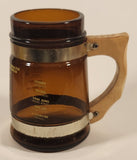 Vintage Here's To Your Health Around The World Brown Amber Glass Beer Mug with Wood Handle