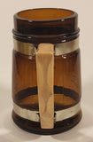 Vintage Here's To Your Health Around The World Brown Amber Glass Beer Mug with Wood Handle