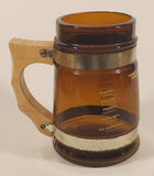 Vintage Here's To Your Health Around The World Brown Amber Glass Beer Mug with Wood Handle