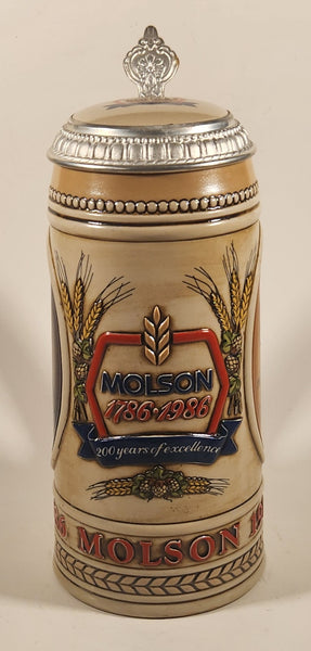 Ceramarte Brazil Molson 1786-1986 200 Years of Excellence Beer Stein Mug with Metal Lid