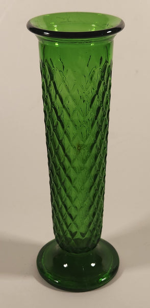 Vintage EO Brody Co. 919 U.S.A. Green Diamond Pattern 8" Glass Bud Vase
