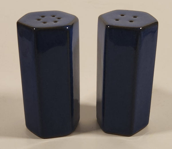 AG Dark Blue Hexagon Shaped Pottery Salt and Pepper Shaker Set with Cork Plugs