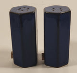 AG Dark Blue Hexagon Shaped Pottery Salt and Pepper Shaker Set with Cork Plugs