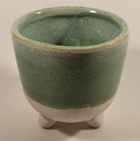 Grayson Lane Round Green and White Tri Footed Glazed Ceramic Pottery Indoor Outdoor Planter
