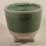 Grayson Lane Round Green and White Tri Footed Glazed Ceramic Pottery Indoor Outdoor Planter