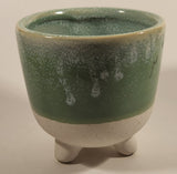 Grayson Lane Round Green and White Tri Footed Glazed Ceramic Pottery Indoor Outdoor Planter