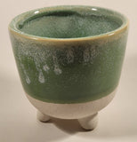 Grayson Lane Round Green and White Tri Footed Glazed Ceramic Pottery Indoor Outdoor Planter