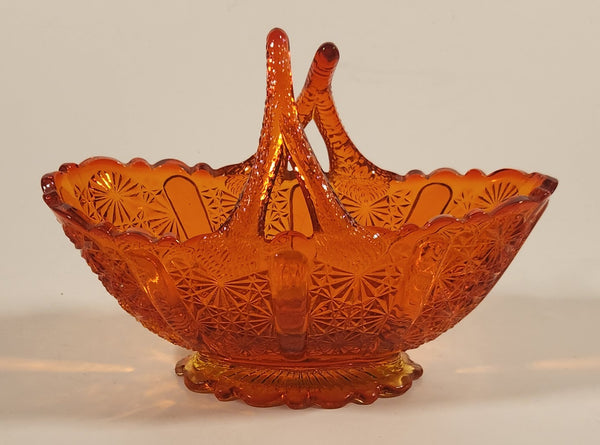 Vintage Fenton Daisy and Button Amberina Red Orange Split Branches Basket Style Glass Candy Dish