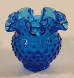 Vintage Fenton Ruffled Edge Hobnail Blue Uranium Glass Flower Vase