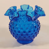 Vintage Fenton Ruffled Edge Hobnail Blue Uranium Glass Flower Vase