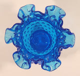 Vintage Fenton Ruffled Edge Hobnail Blue Uranium Glass Flower Vase
