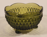 Vintage Indiana Glass Diamond Point Avocado Green Tri-Footed Candy Dish
