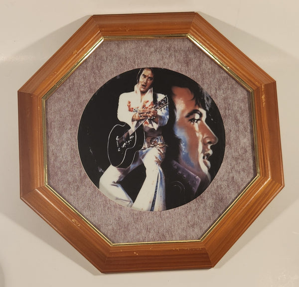 1987 Ernst Elvis Presley Elvis Remembered The King Susie Morton Collector Plate in Glass Covered Octagon Wood Frame
