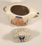 Vintage 1940s Granny Ann USA White and Blue Grandma Tea Pot with Lid