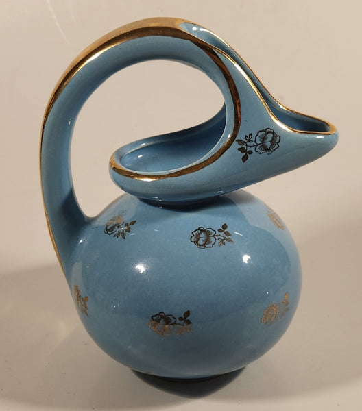 Vintage Guaranteed 22K Gold Made in U.S.A. Blue with Gold Floral Decor Pitcher Jug