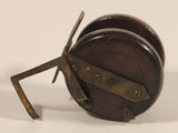 Antique Mahogany Wood & Brass Spinning Fishing Reel