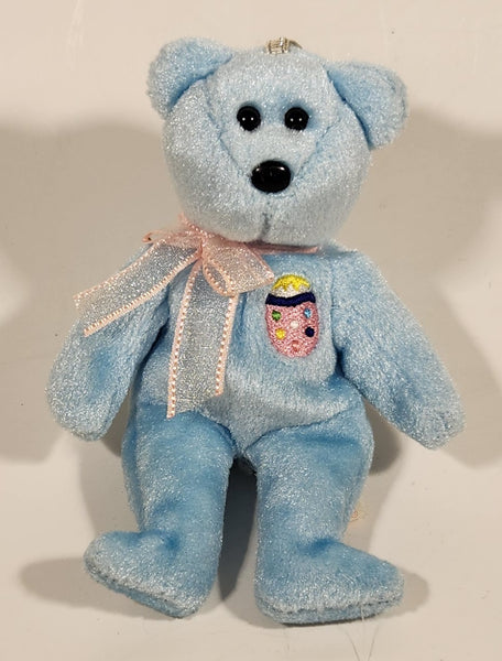 2002 Ty The Basket Beanies Collections Eggs II Blue Teddy Bear 5 1/2" Stuffed Plush Toy Rattle