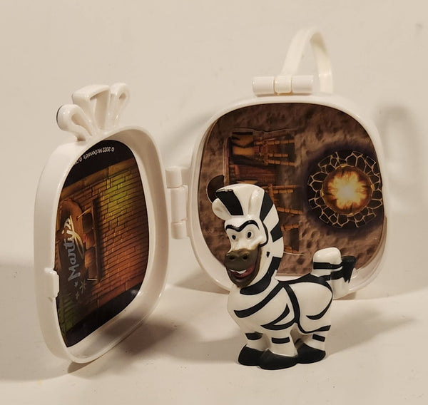 2022 McDonald's DWA DreamWorks All Stars Madagascar Marty Zebra PVC Toy Figure and Plastic Storage Case Clip On