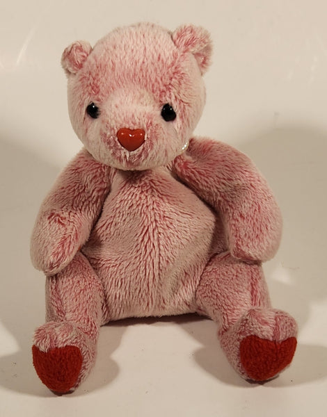 2001 Ty Beanie Babies Romance Pink Teddy Bear with Red Heart Nose and Feet 5 1/2" Stuffed Plush Toy