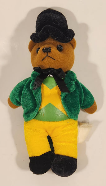Brown Teddy Bear in Black Top Hat with Green Jacket and Yellow Pants 8 1/2" Stuffed Beanie Plush Toy