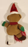 Brown Christmas Teddy Bear with Santa Hat Red Scarf Green Hands 9 1/2" Stuffed Plush Toy