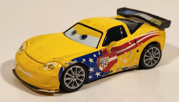 Disney Pixar Cars #24 Jeff Gorvette World Grand Prix Yellow Die Cast Toy Race Car Vehicle V2814