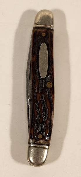 Vintage Imperial Stainless USA Two Blade Brown Textured Handle Folding Pocket Knife