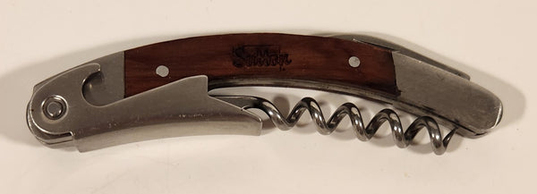 Sutton Compliments Sharon Bardsley Multi Tool Folding Pocket Knife Bottle Opener Cork Screw with Inlaid Wood