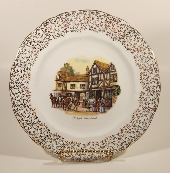 Rare Vintage Adderley Old Coach House Bristol 10 1/4" Gold Vine Rimmed Fine Bone China Plate Made in England