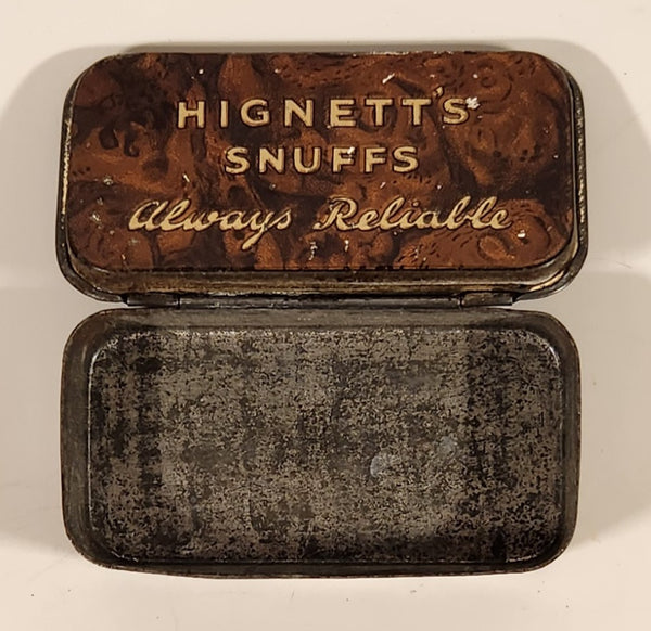 Rare Antique Hignett's Snuffs Always Reliable Small Brown Tin Metal Container