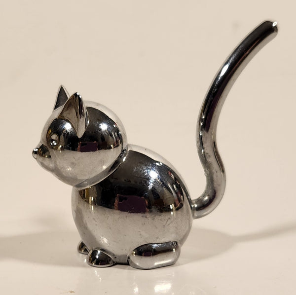 Umbra Sitting Cat Silver Chrome Ring Holder 2 3/4" Long Metal Figurine