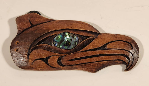 Rare Carved Wood Eagle Head with Mother of Pearl Eye Aboriginal Art Fridge Magnet