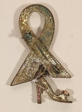 2005 Payless Breast Cancer Awareness Dangling Pink Rhinestone High Heel Shoe Enamel Pink Ribbon Metal Brooch Pin